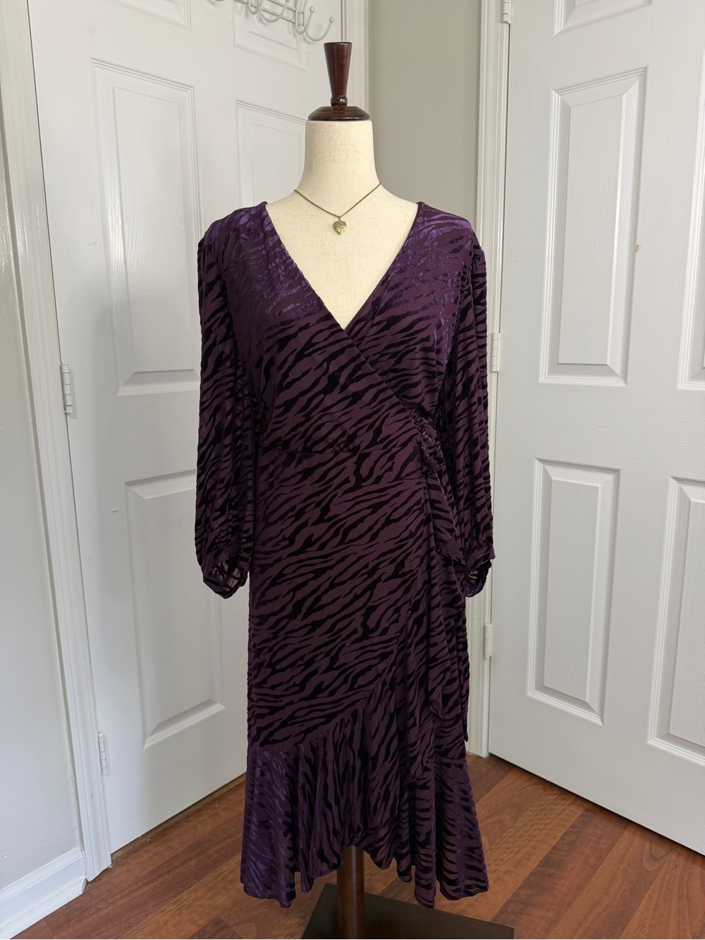 Calvin Klein Purple Animal-Print Wrap Maxi Dress